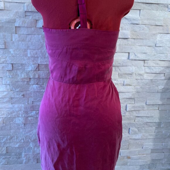 MAISON - Short Pink silk Dress - Illusion Neckline - Plegged type skirt - Large - Picture 6 of 10